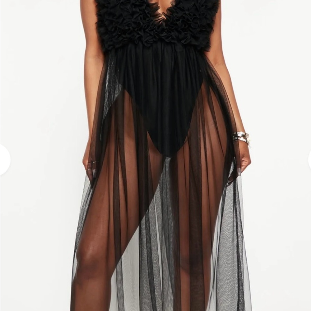 Fashion Nova Black Sheer Maxi Dress